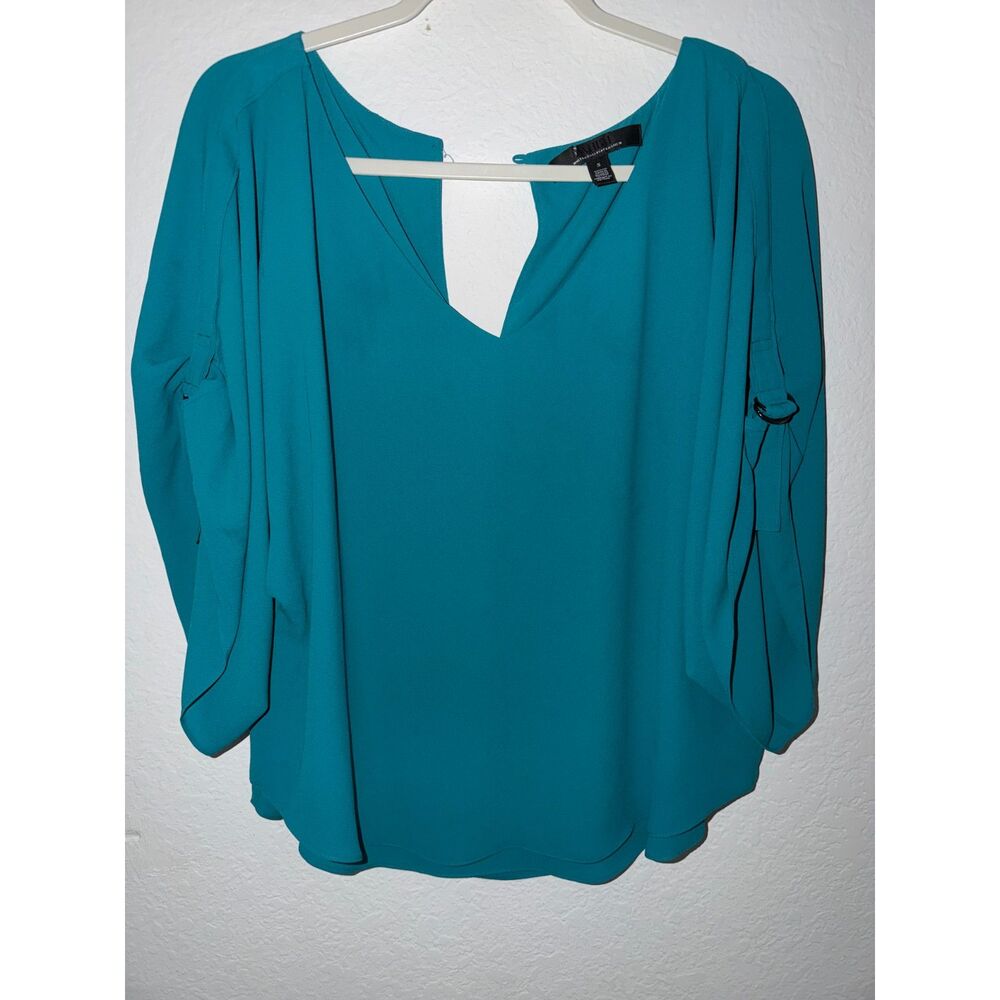 White House Black Market Teal Blouse Women’s Small Flowy V‑Neck Tie Shoulder Top